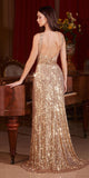 Ladivine CDS497 Long Keyhole Neckline Halter Sequin Fitted Gown