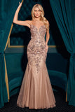 Ladivine CDS545 Strapless Mermaid Gown Floral Sequin