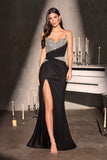Ladivine CDS552 Star Glamour Luxurious Stretch Satin Fitted Formal Gown