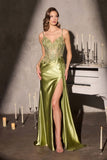 Ladivine CDS556 Embellished Corset Bodice Fitted Satin Skirt Side Sash