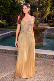 Ladivine CDS576 Gold Beaded Corset A-Line Prom & Formal Gown