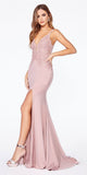 Cinderella Divine CF319 Plunging V-Neck Dusty Rose Mermaid Long Prom Dress