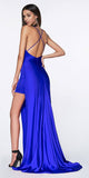 Cinderella Divine CF343 Fitted Gathered Gown Royal Blue Full Length Side Slit And Mini Skirt