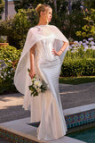 Ladivine CH2602W Strapless Satin Fitted Corset Off White Dress