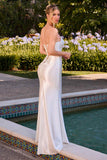 Ladivine CH2602W Strapless Satin Fitted Corset Off White Dress