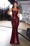Ladivine CH2604 Square Neck Satin Fitted Evening Gown with Draped Waist