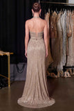 Ladivine CH2625 Metallic Halter Gown with Ruched Wrap Bodice & Lace-Up Back