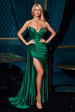 Ladivine CH351 Satin Stretch Fitted Gown Pointed V-Neckline