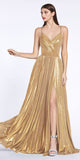 Criss-Cross Back with Slit Metallic Long Prom Dress Gold