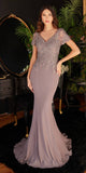Ladivine CL04 Fitted Floor Length Short Sleeve Formal Evening Gown