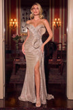 Ladivine CM003 Sculptural Metalllic Fitted Platinum Gown