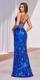 Ladivine CM350 Long Floral Sequin Print Fitted Evening Gown