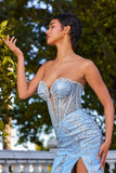 Ladivine CM384 Strapless Glitter Printed Gown & Overskirt