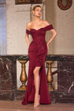 Ladivine CM387 Off the Shoulder Sculpted Beaded Bodice Fitted Gown