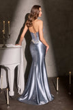 Ladivine CM392 Strapless Corset Bodice Sparkling Beading Fitted Satin Gown