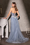 Ladivine CM392 Strapless Corset Bodice Sparkling Beading Fitted Satin Gown