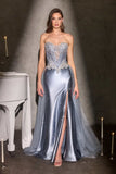 Ladivine CM392 Strapless Corset Bodice Sparkling Beading Fitted Satin Gown