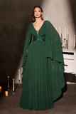 Ladivine CM8244 V-Neckline Cape Sleeves Flowing Chiffon Gown