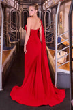 Ladivine CM8428 One Shoulder Fitted Draped Cape Evening Gown
