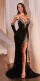Ladivine CP639 Long Strapless Sequin Gown With Matching Gloves