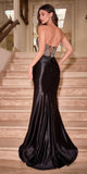 Ladivine CR875 Long Strapless Corset Bodice Satin Embellished Dress