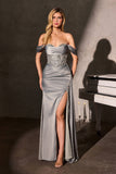 Ladivine CR883 Off Shoulder Luxurious Stretch Satin Fitted Gown