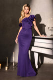 Ladivine CR886 Timeless One Shoulder Cascading Ruffles Stretch Gown