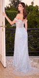 Ladivine CZ0026 Long Off the Shoulder Fully Beaded Evening Gown