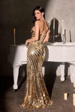 Ladivine CZ2409 Luxe Sparkle Strapless Prom Fitted Sequin Gown