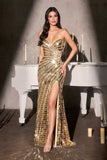 Ladivine CZ2409 Luxe Sparkle Strapless Prom Fitted Sequin Gown