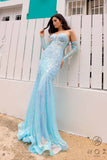 Nox Anabel D1263 Long Strapless Sequin Mermaid Dress Removable Gloves