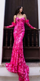 Nox Anabel D1269 Detachable Long Sleeves Floral Sequin Mermaid Gown