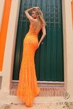Nox Anabel D1355 Long Fitted Sequin Gown V-Neck Sweep Train