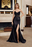 Nox Anabel D1765 Strapless V-Neckline Side Split Prom Gown