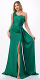 Aspeed USA D567 Floor Length Fitted Satin One Shoulder Gown with Sash