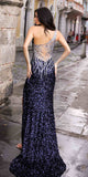 Nox Anabel E1280 Long One Shoulder Illusion Back Sequin Gown
