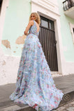 Nox Anabel E1445 Long A-Line V-Neck Floral Print Evening Gown
