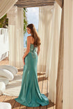Nox Anabel E1534 Satin Sweetheart Boned Applique Dress with Slit