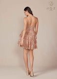 CLEARANCE - Nox Anabel E914 Short Applique Tiered A-Line Rose Gold Dress (Size 6, 12)