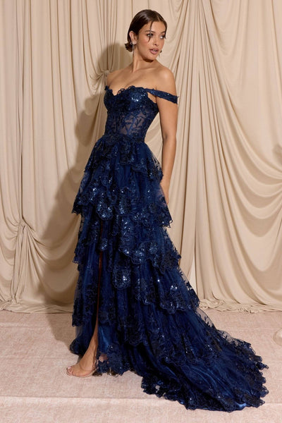 Eureka EK102 Floor Length Lace Ruffled Tier Skirt Boned Bodice Dress