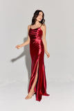 Eureka EK108 Fitted Stretch Satin Spaghetti Strap Evening Gown
