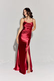Eureka EK108 Fitted Stretch Satin Spaghetti Strap Evening Gown