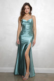 Eureka EK108 Fitted Stretch Satin Spaghetti Strap Evening Gown