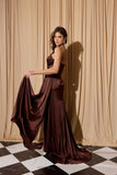 Eureka EK118 Side Sash Ruched Neckline Floor Length Strapless Gown