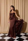 Eureka EK118 Side Sash Ruched Neckline Floor Length Strapless Gown
