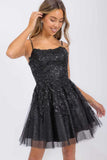 Eureka EK127 Short Fitted Floral Embroidered Bodice A-Line Dress