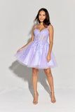 Eureka EK152 A-line Iridescent Sequin Short Gown with Floral Applique