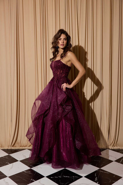 Eureka EK157 Long A-Line Glitter Tulle Ball Gown Ruffle Skirt