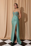 Eureka EK166 Glitter Jersey Dress Side Sash Embellished Beaded Neckline
