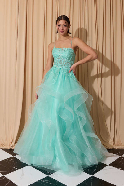 Eureka EK167 Lace Embroidery Cascading Ruffle Tier A-Line Skirt Gown